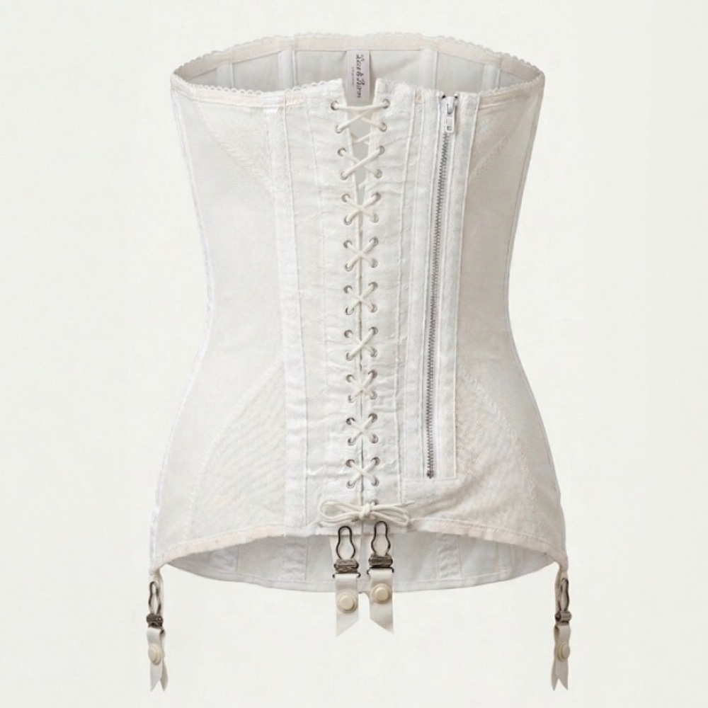 Copy - Vintage Garter Corset SPENCER Ecru Individually Designed Cinch Zip Boning